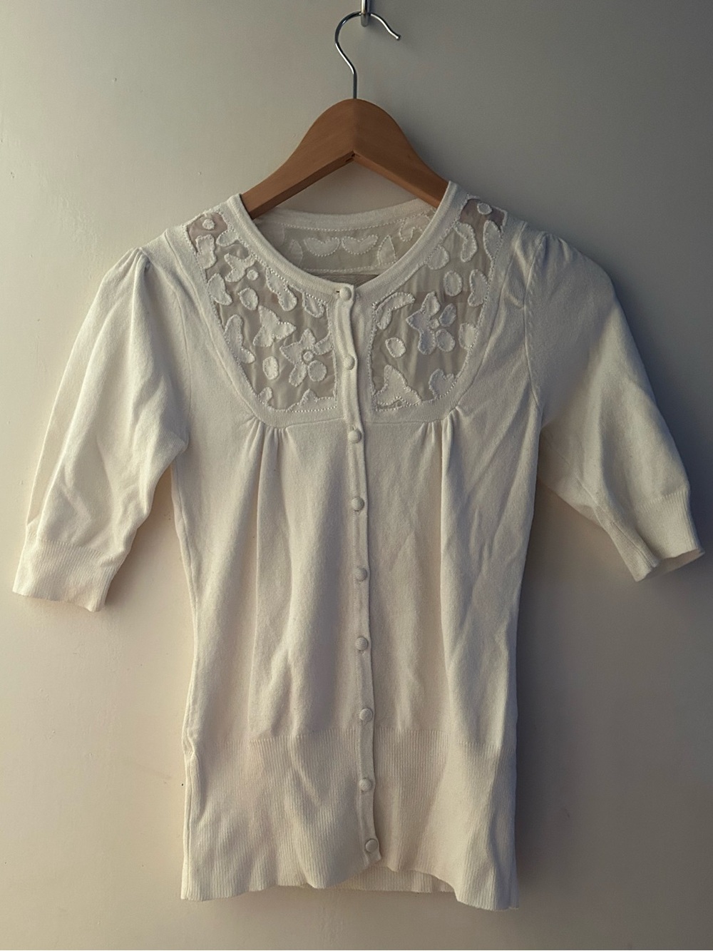 Costa Blanca Cream Embroidered Button-Up Knit cardigan